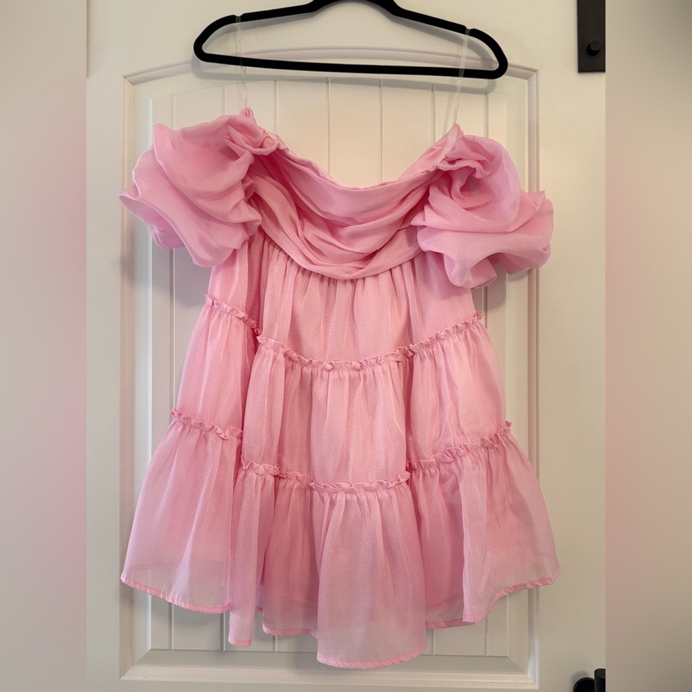 Pink Off-Shoulder Ruffle Dress